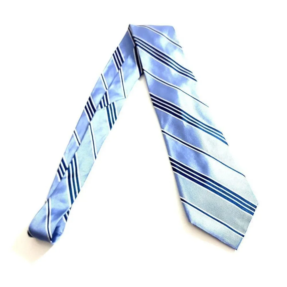 Paul Fredrick Blue Striped‎ Woven Silk Tie